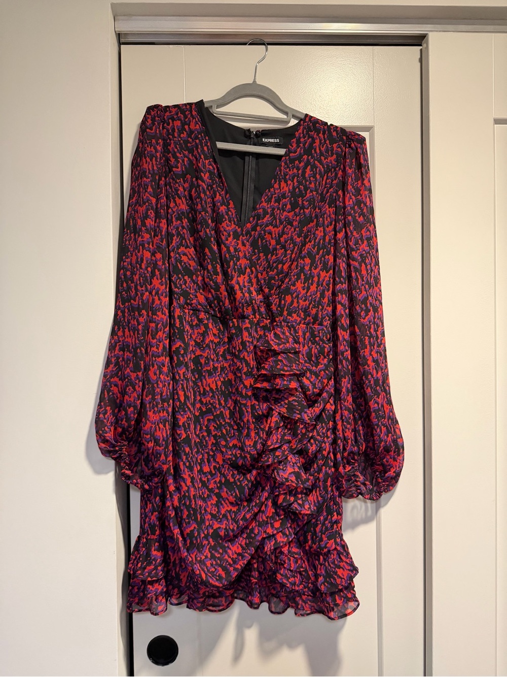 Express Red and Purple Printed Ruffle Dress